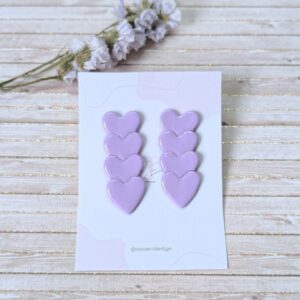 Pendientes largos corazón Compuestos de 4 corazones en color lila